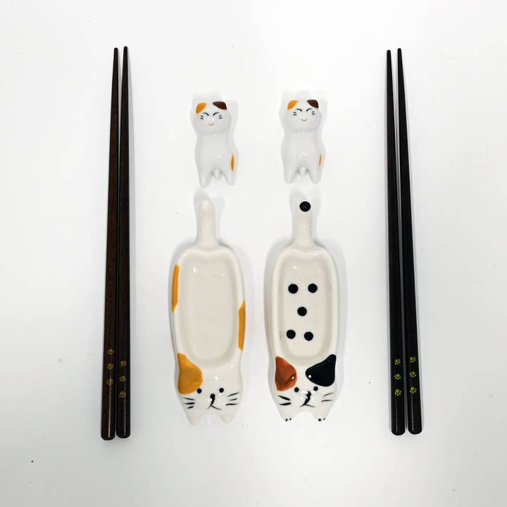 Urban Tokyo 6-Piece Chopstick, Dish & Rest Gift Set - Cats