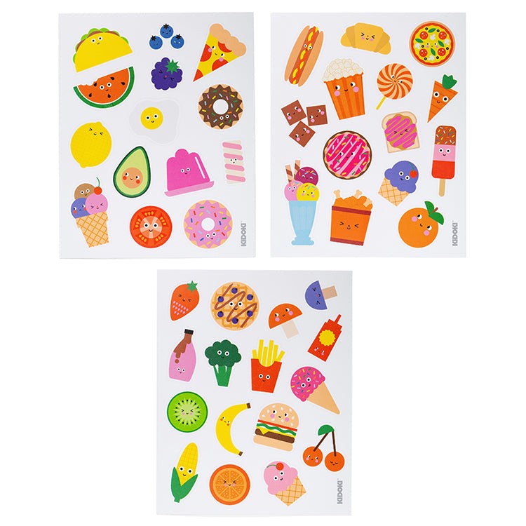 Kikkerland Kidoki Puffy Stickers 3 Sheets - Foodie Fun