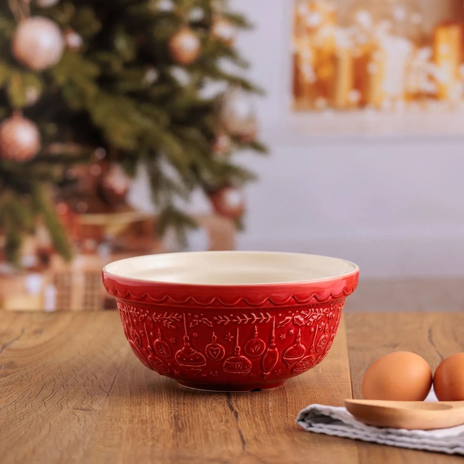 Mason Cash Christmas Mixing Bowl Deck The Halls Red 1.1 L