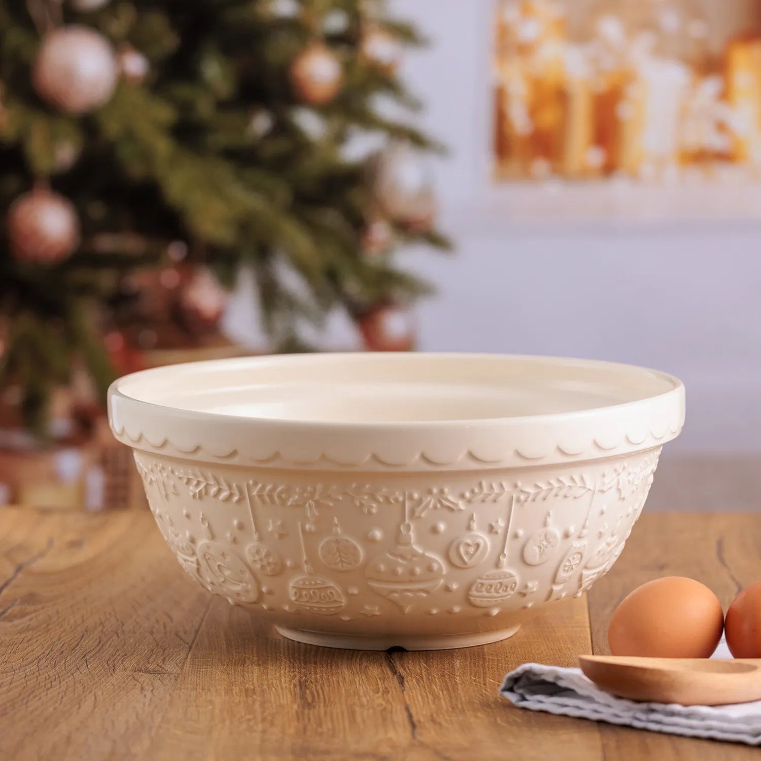 Mason Cash Christmas Mixing Bowl Deck The Halls White 2.7 L