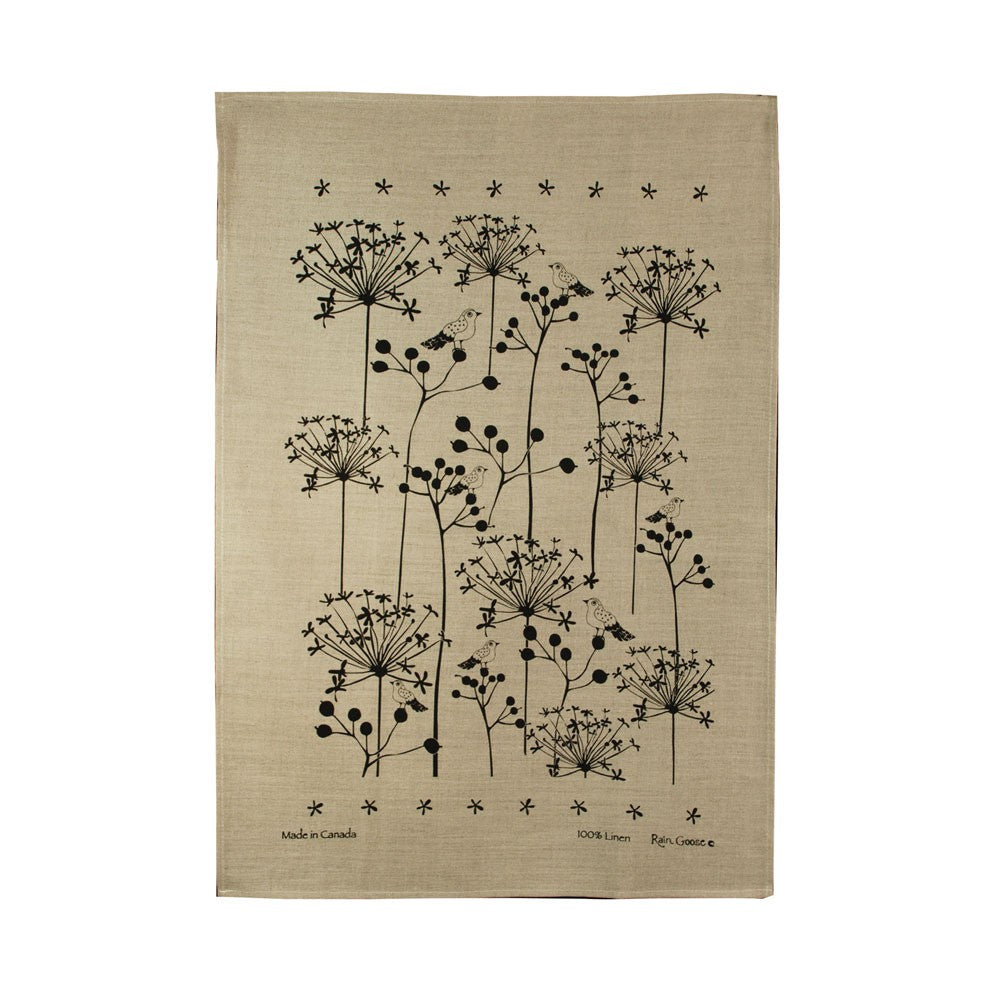 Rain Goose Linen Tea Towel Berry Bird