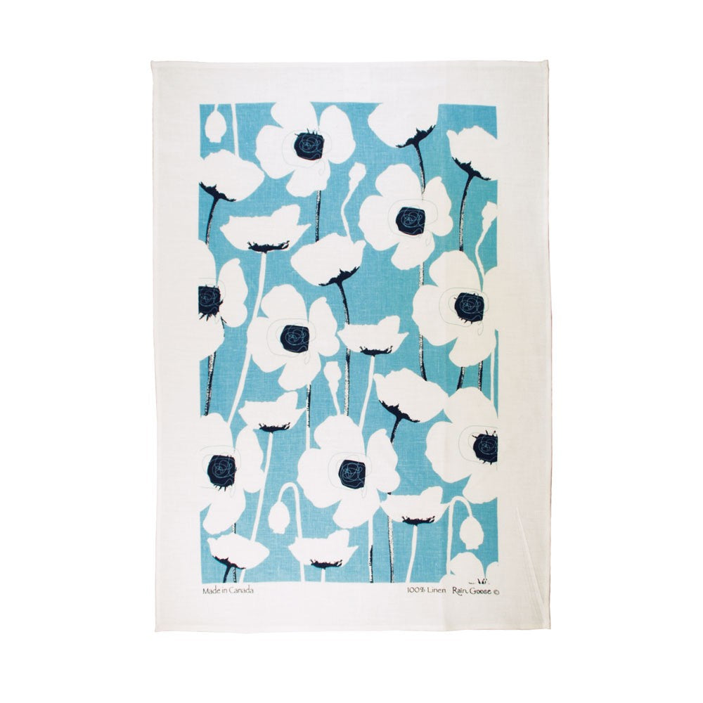 Rain Goose Linen Tea Towel Turquoise Poppy