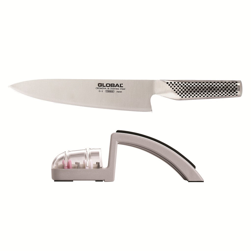 Global Cook's Knife and Sharpener Set