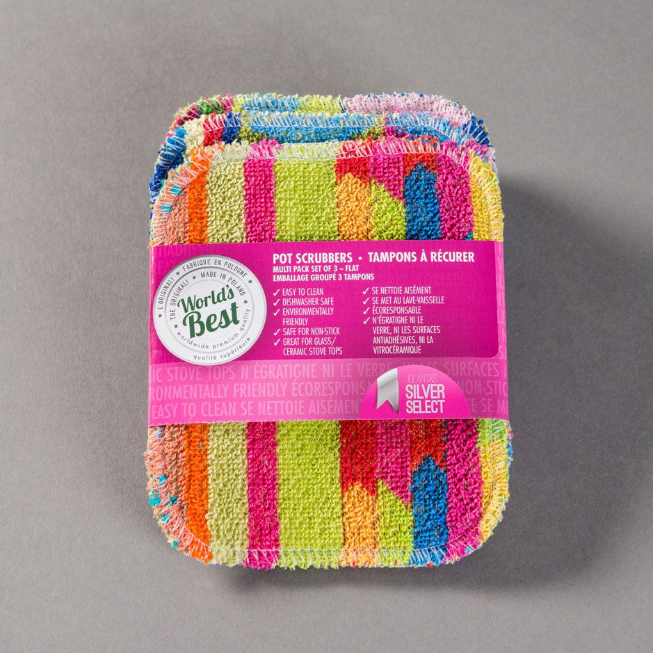 World's Best Pot Scrubber, Multi Colour Original Flat Set of 3