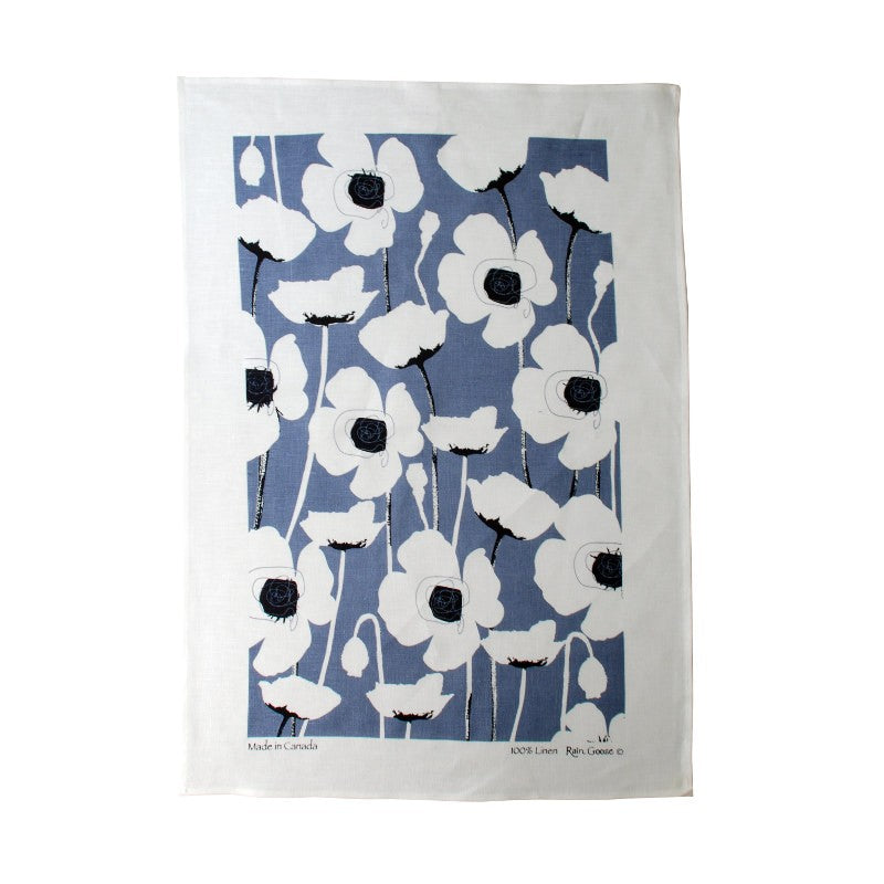 Rain Goose Linen Tea Towel Blue Poppy