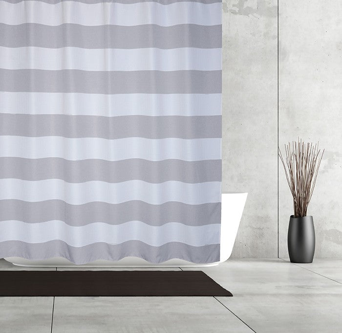Moda At Home Fabric Shower Curtain Queen Stripe Grey