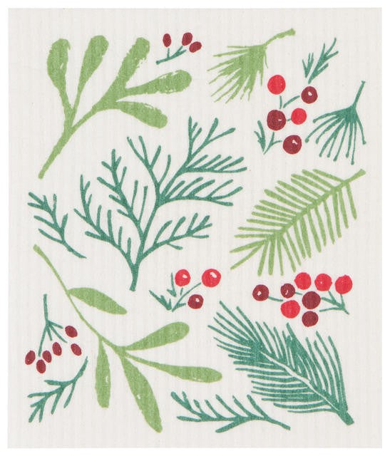 Now Designs Christmas Swedish Dish Cloth Bough & Berry