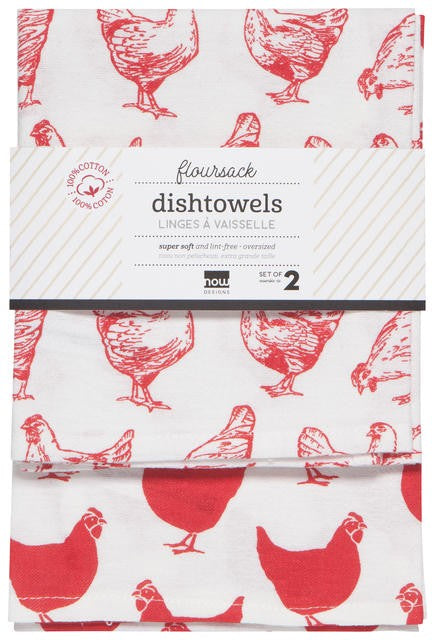 Now Designs Color Center Flour Sack Tea Towel Set of 2 - Red