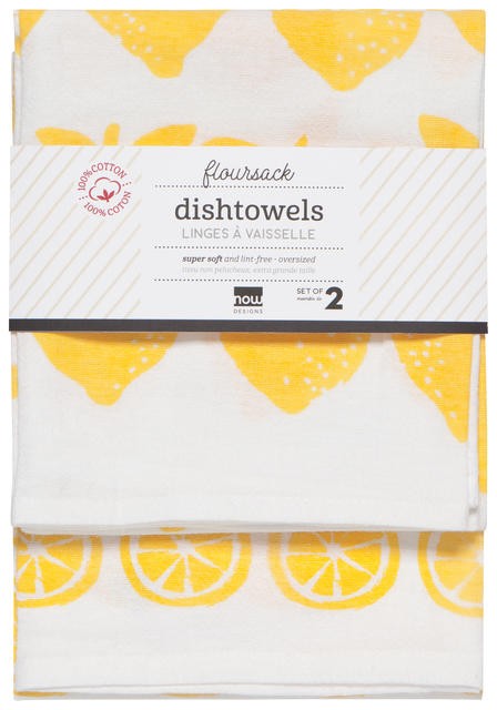 Now Designs Color Center Flour Sack Tea Towel Set of 2 - Lemon - iQ living