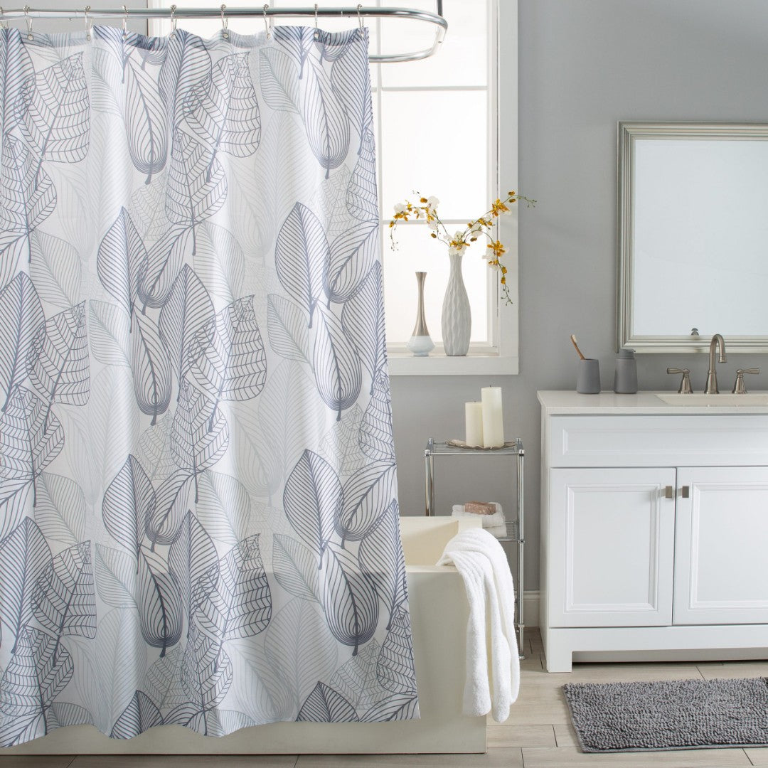 Moda At Home Fabric Shower Curtain Grey Leaves - iQ living