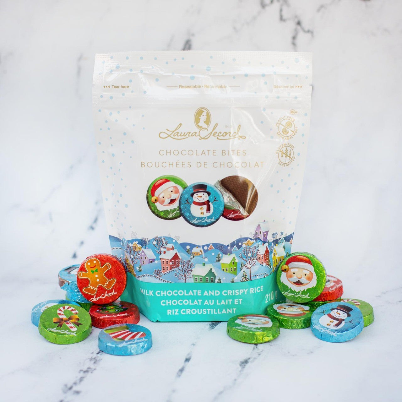 Laura Secord Signature Christmas Holiday Milk Chocolate & Crispy Rice Bag 210g
