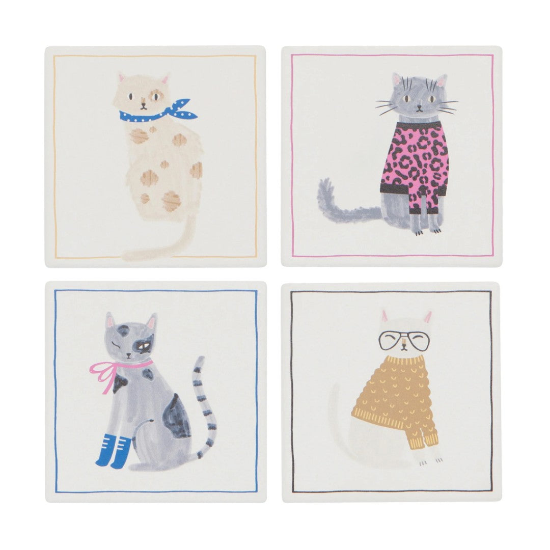 Danica Soak Up Feline Cat Coaster Set Of 4 - iQ living