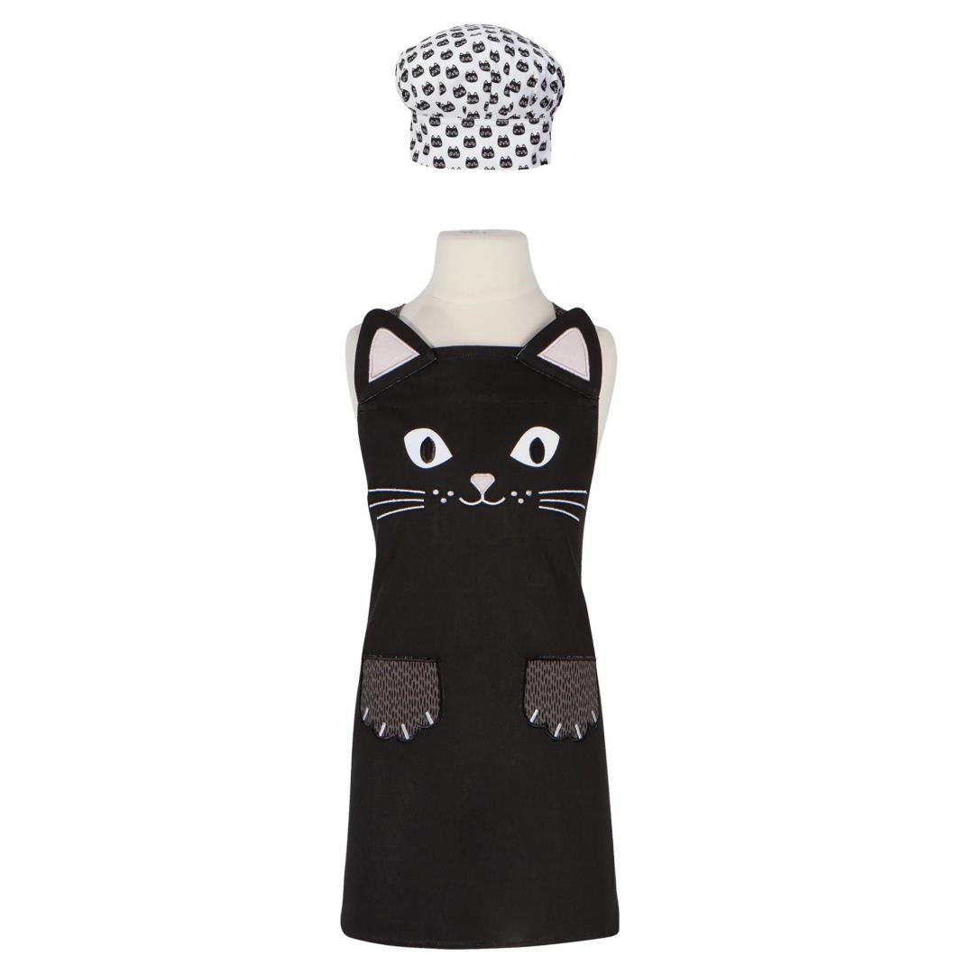 Danica Kids Apron & Chef's Hat Set Black Luna Cat