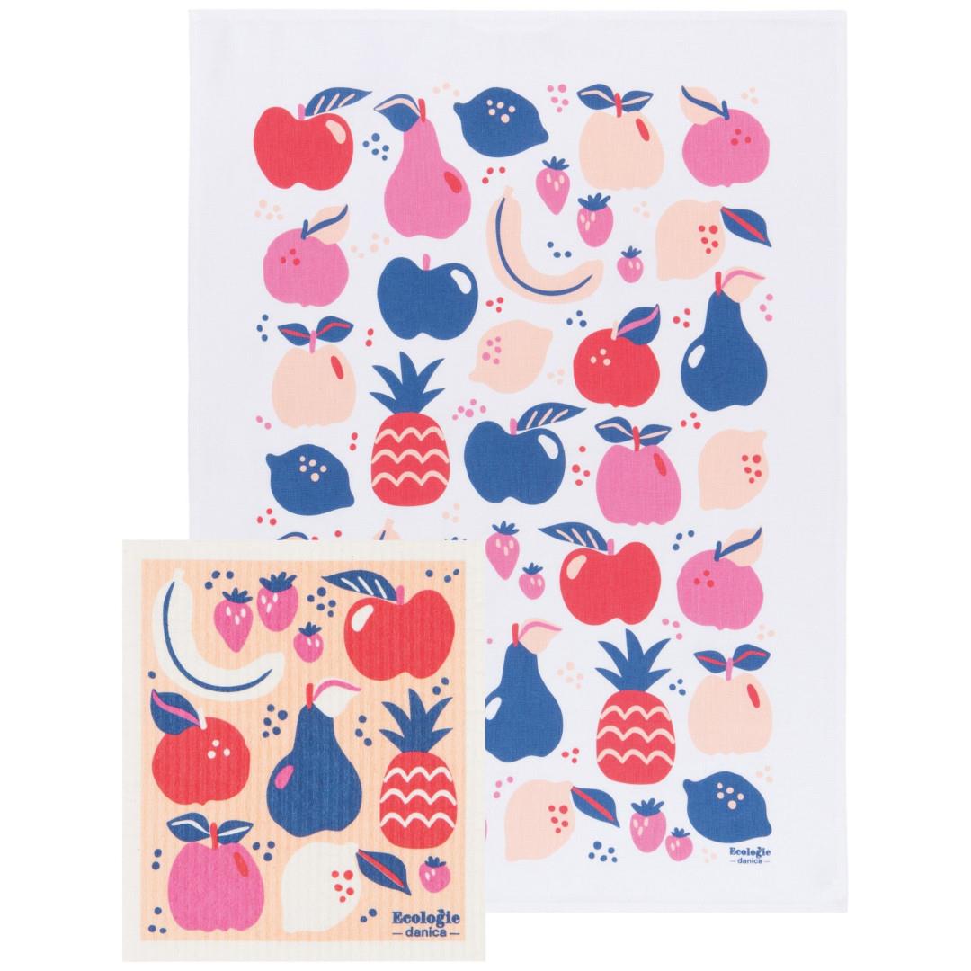 Now Design Dishtowel + Swedish Dishcloth Set Tutti Frutti