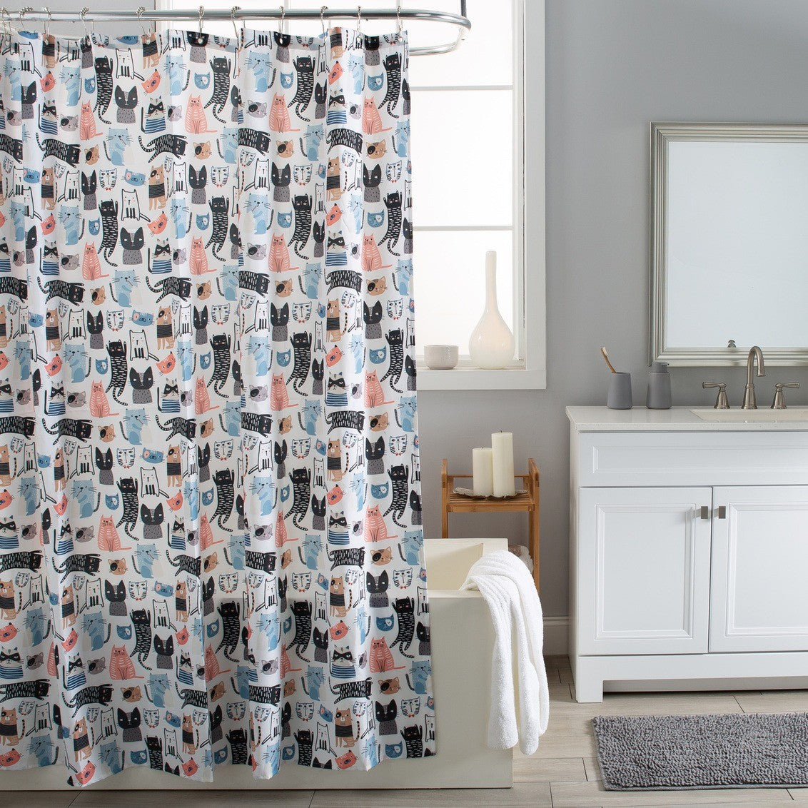 Moda At Home Fabric Shower Curtain Cats