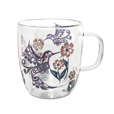 Native Northwest 12oz Double Walled Glass Mug Hummingbird