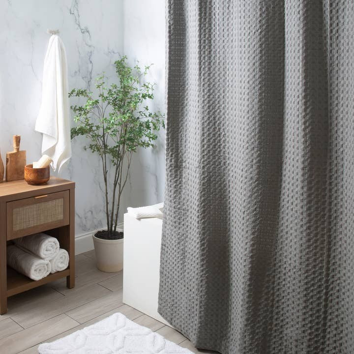 Moda At Home Cotton Shower Curtain Chunky Waffle Grey