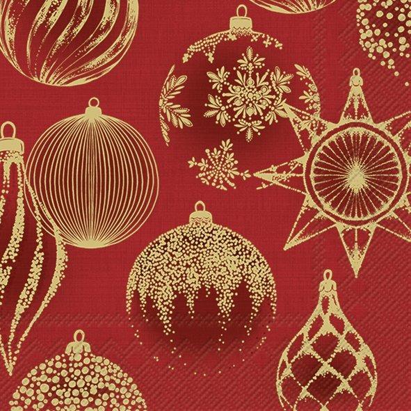 IHR Christmas Luncheon Napkin 20 Pack Shining Baubles Red & Gold