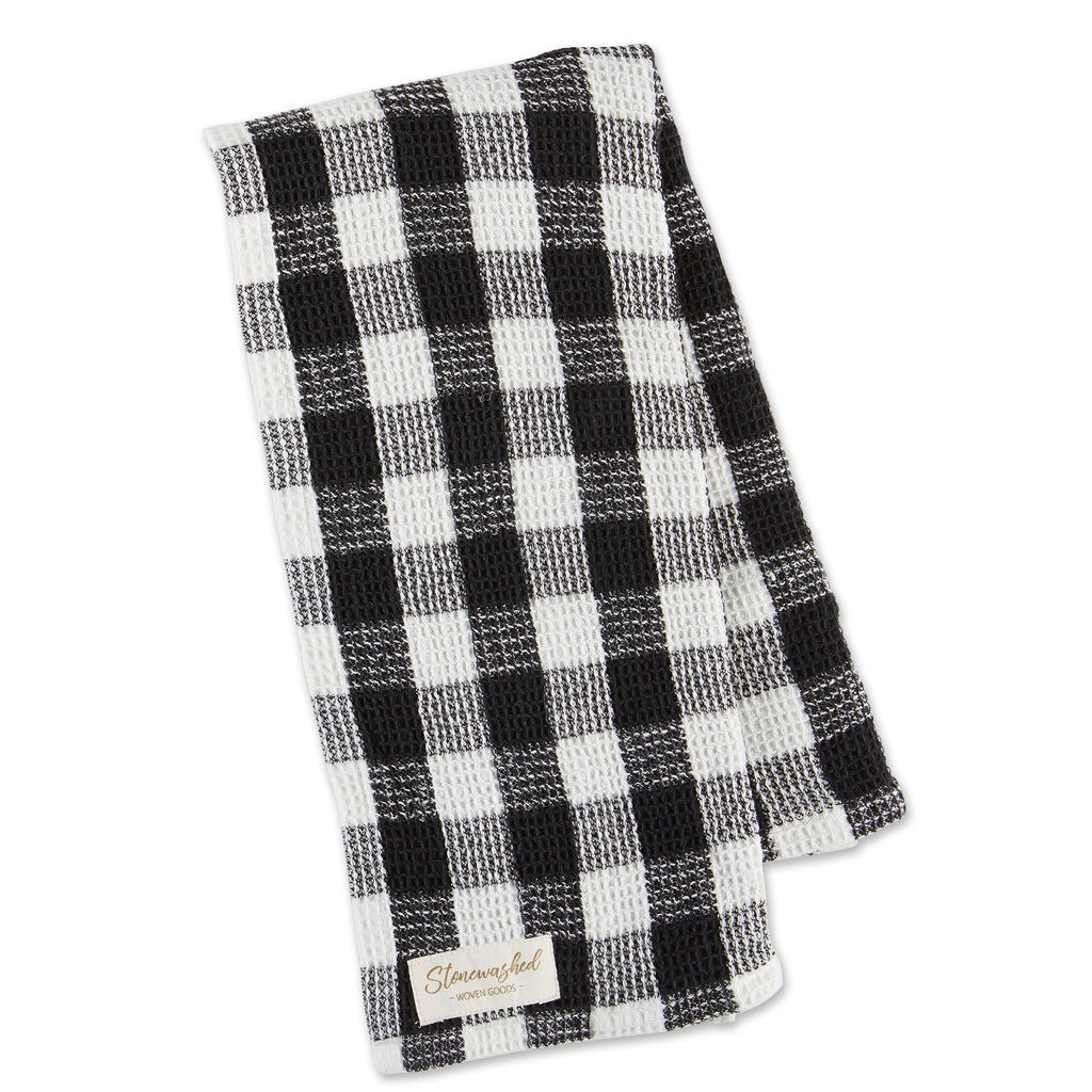 Design Imports Checker Stonewashed Waffle Tea Towel