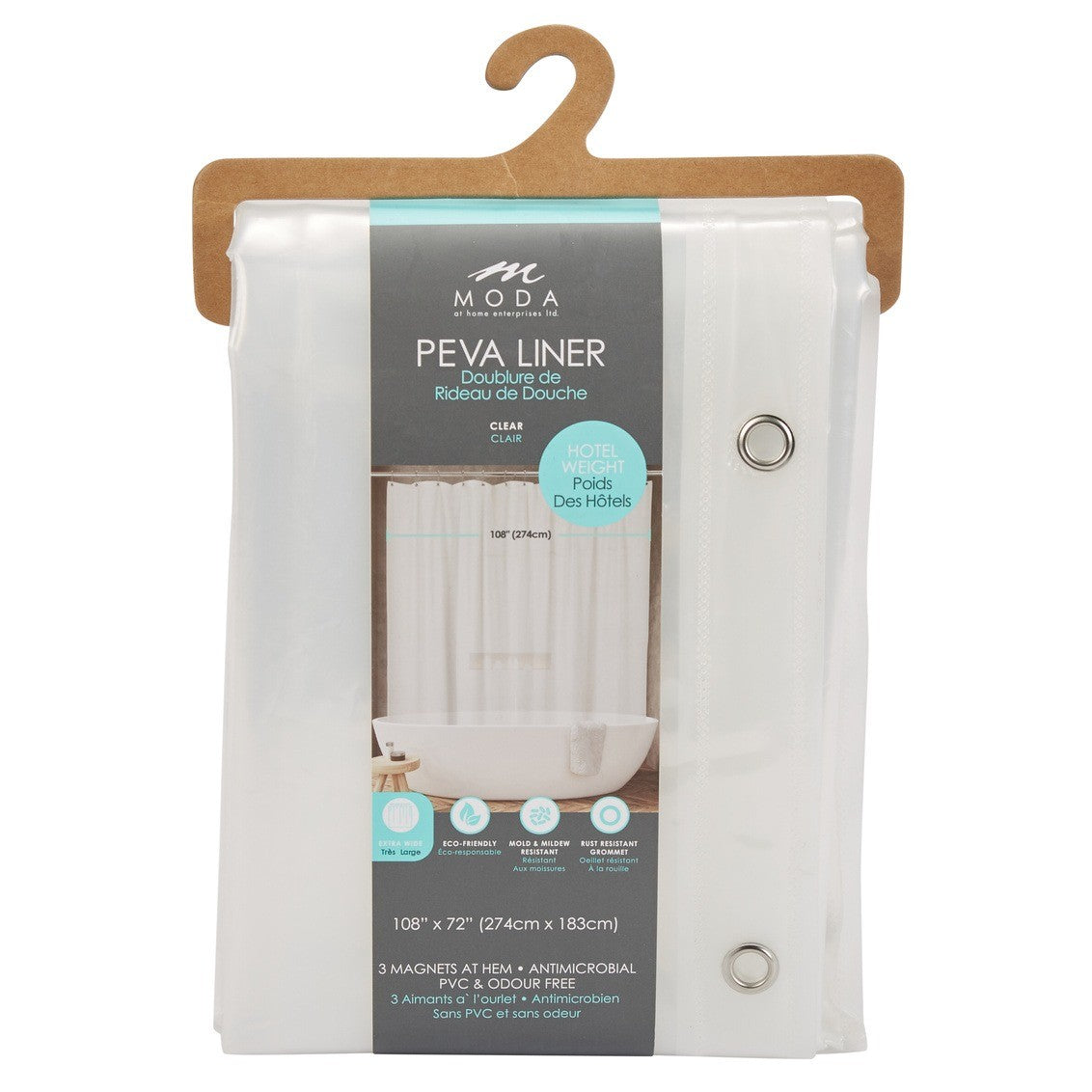 Moda At Home PEVA Wide Shower Curtain Liner 108" x 72"