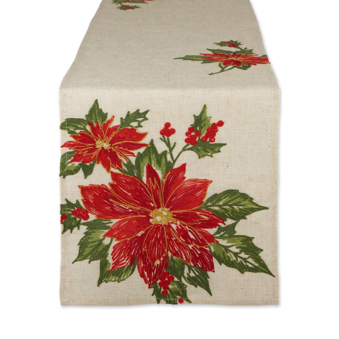 Design Imports Christmas Tablerunner Poinsettia Holly