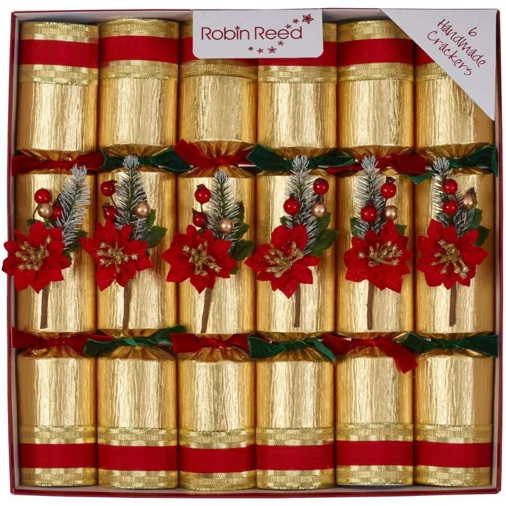 Robin Reed Christmas Crackers 6 Pack 12" - Poinsettia Berries