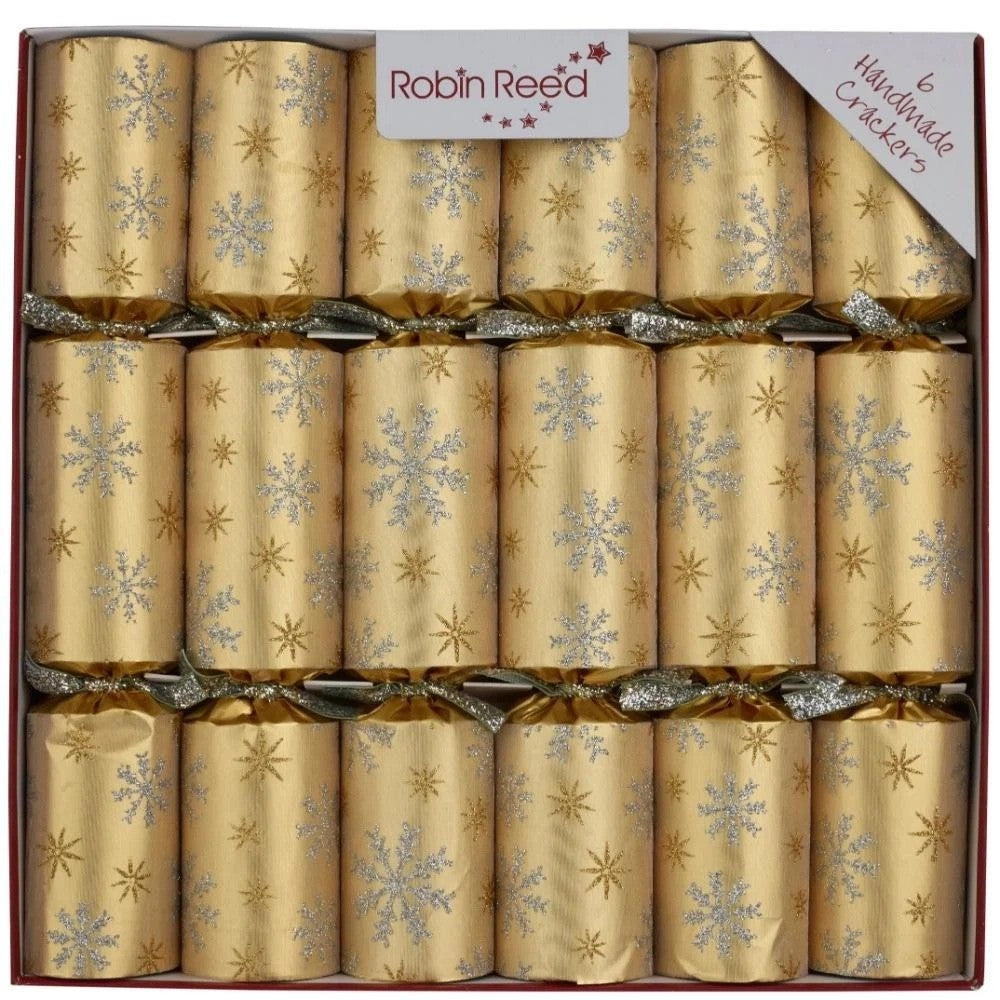 Robin Reed Christmas Crackers 6 Pack 12" - Gold Snowflakes