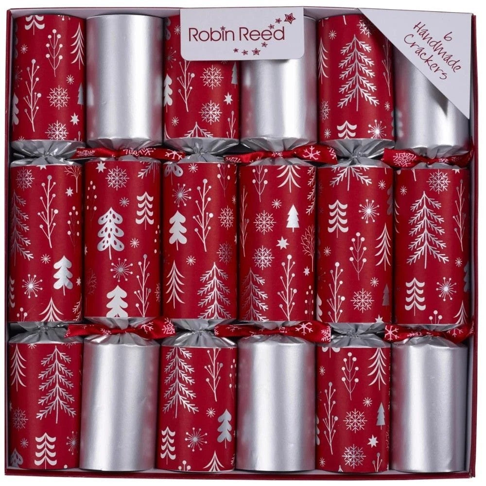 Robin Reed Christmas Crackers 6 Pack 12" - Silver White Trees