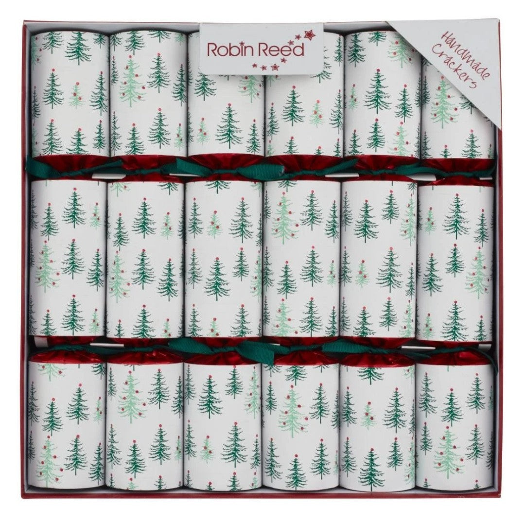 Robin Reed Christmas Crackers 6 Pack 12" - Green Pine Trees