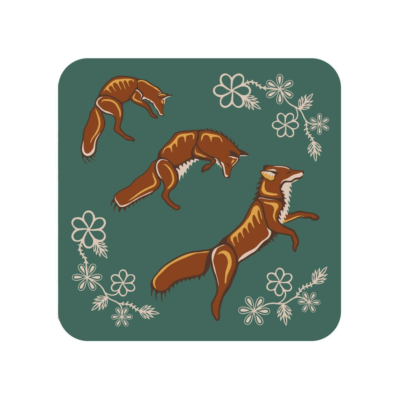 Native Northwest Cork-Backed Coaster - Foxes