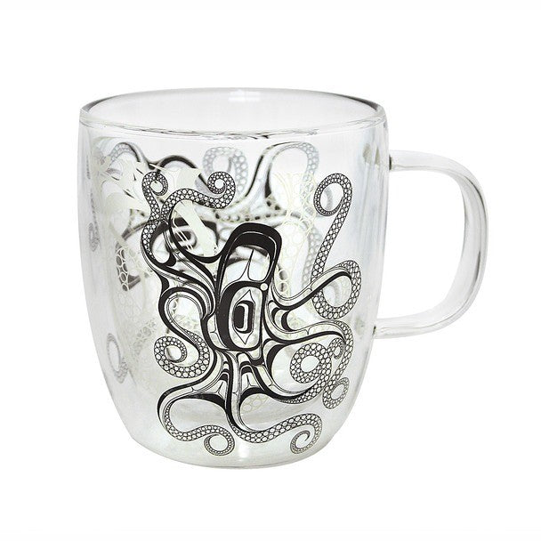 Native Northwest 12oz Double Walled Glass Mug Octopus
