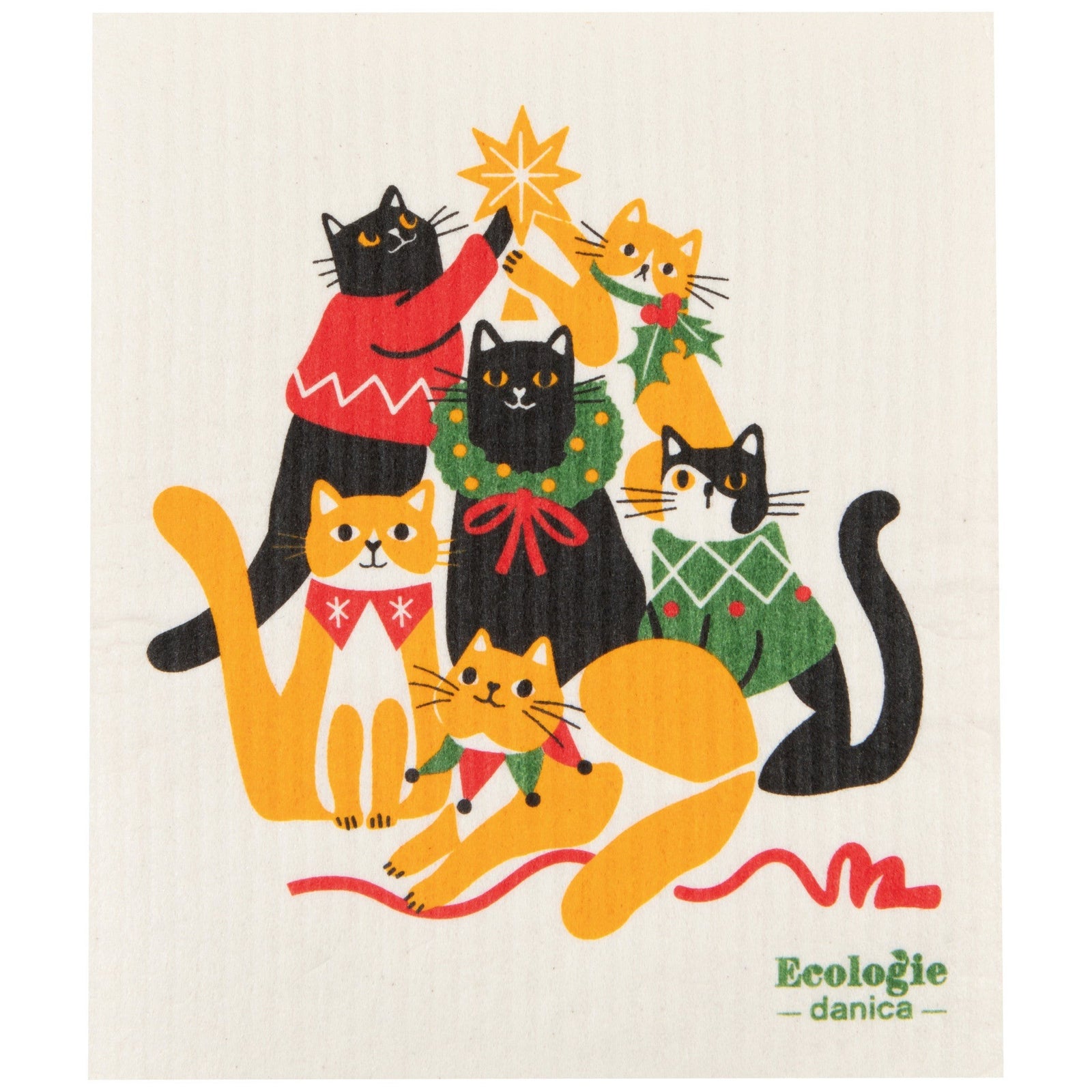 Now Designs Christmas Swedish Dish Cloth Kitty Cat Carol