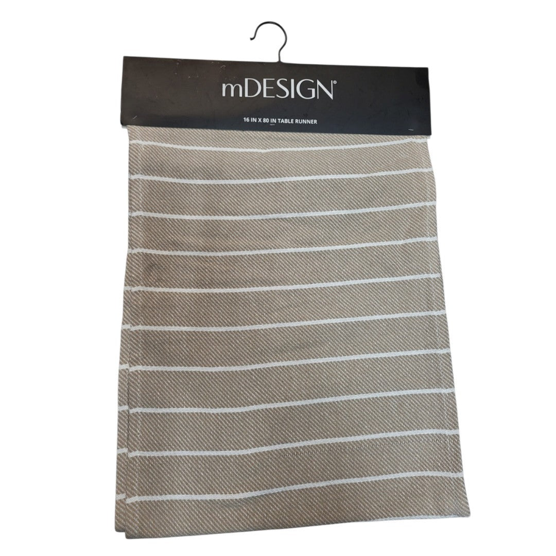 iDesign Woven Striped Table Runner 16" x 80" Taupe