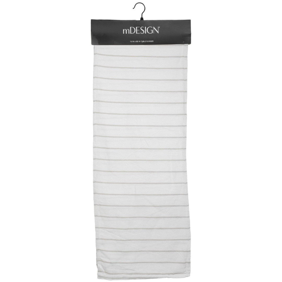 iDesign Woven Striped Table Runner 16" x 80" Ivory