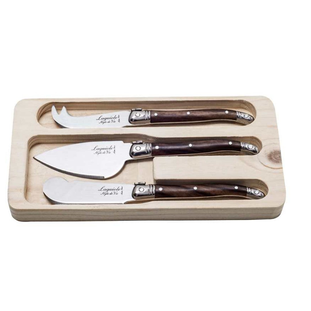Laguiole Premium Cheese Knife Set Of 3 - Brown