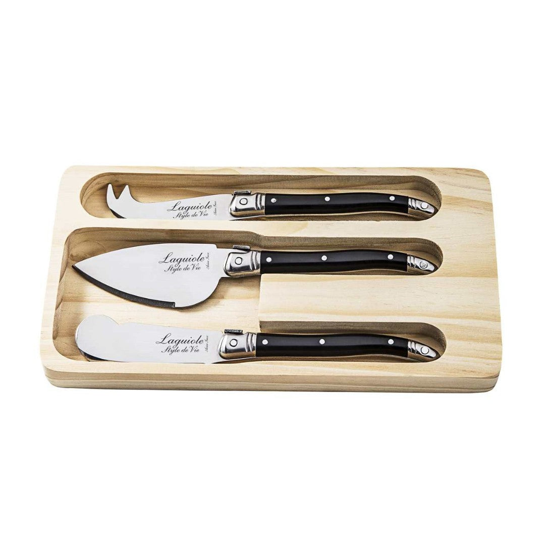 Laguiole Premium Cheese Knife Set Of 3 - Black