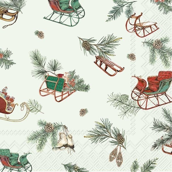 IHR Christmas Luncheon Napkin 20 Pack Sleigh Time Mint