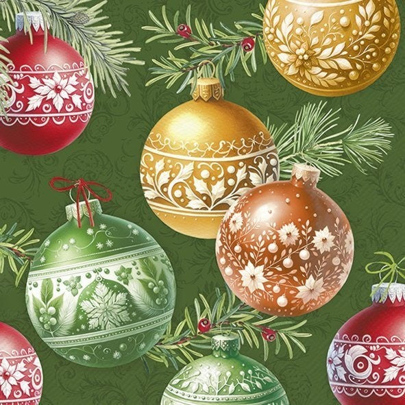 IHR Christmas Luncheon Napkin 20 Pack Green Baubles