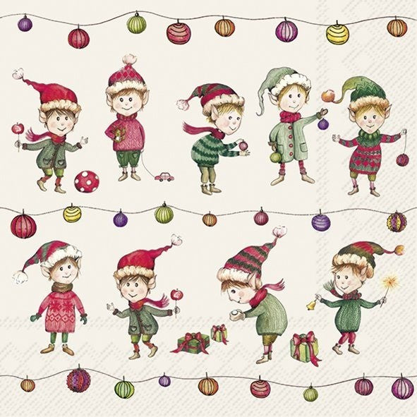 IHR Christmas Luncheon Napkin 20 Pack Elves At Work