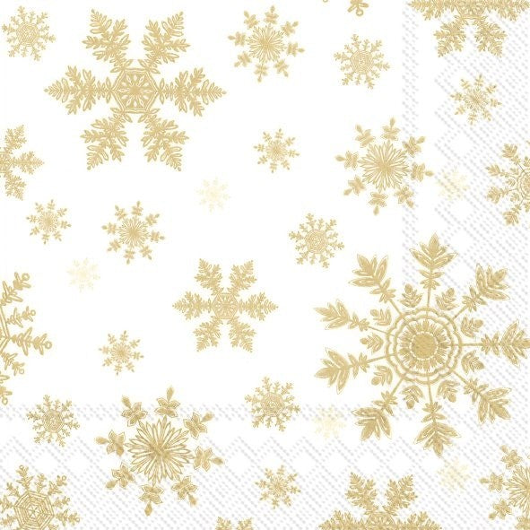 IHR Christmas Luncheon Napkin 20 Pack Gold Snowflakes