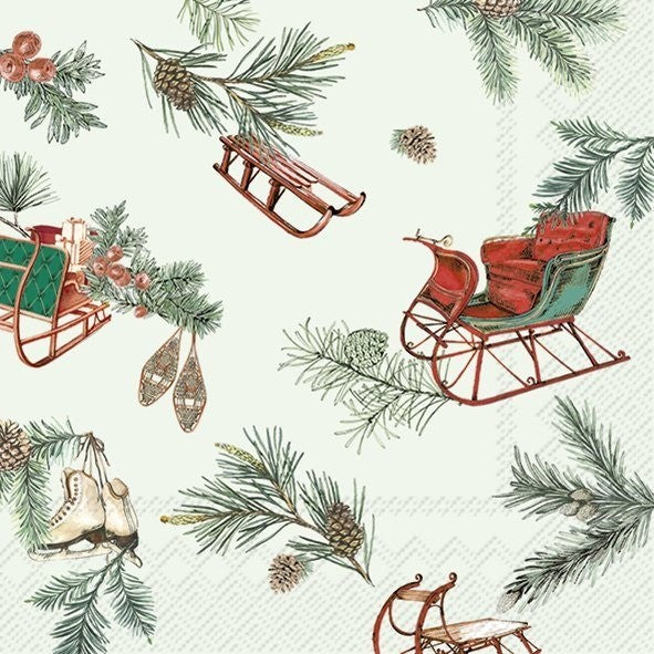 IHR Christmas Cocktail Napkin 20 Pack Sleigh Time Mint