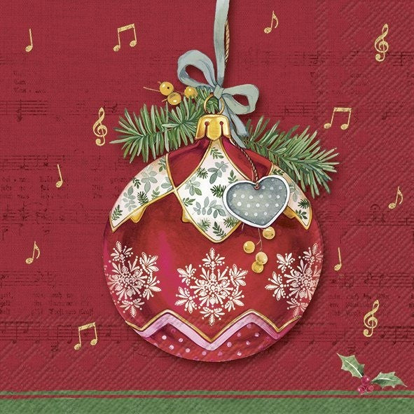 IHR Christmas Cocktail Napkin 20 Pack Red Bauble