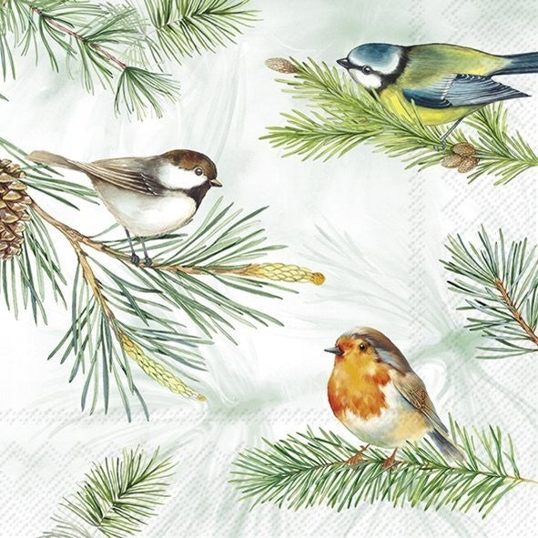 IHR Christmas Cocktail Napkin 20 Pack Charming Birds In Green