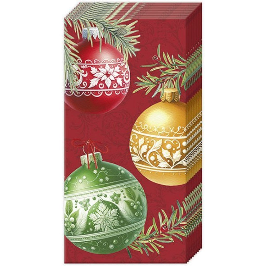 IHR Christmas Pocket Tissue 10 Pack Baubles & Red