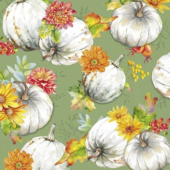 IHR Fall Cocktail Napkin 20 Pack Cucurbita & Flowers