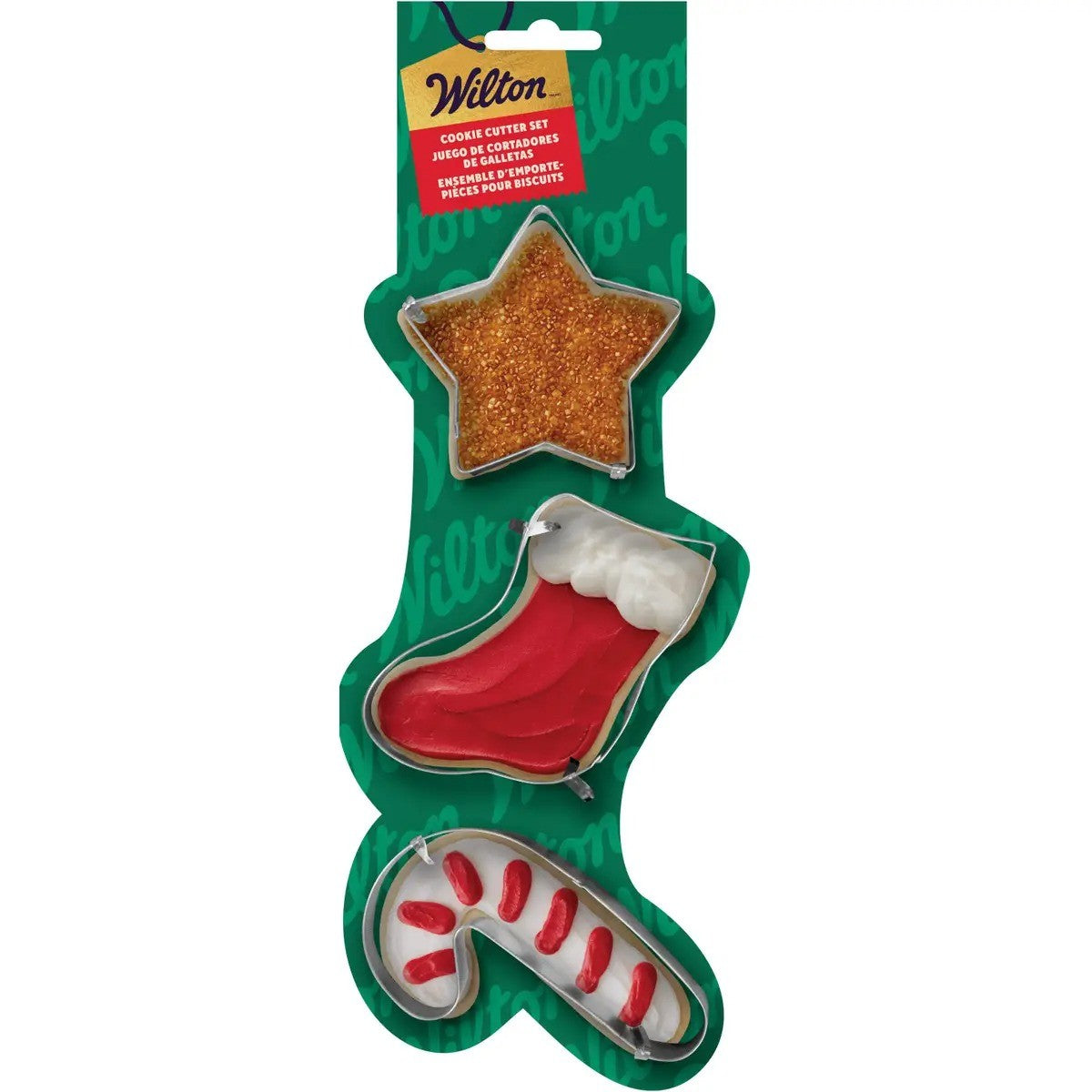 Wilton Christmas Cookie Cutter Set Of 3 - Stocking / Star / Candy Cane