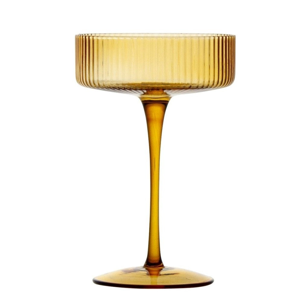 Brilliant Ribbed Amber Cocktail Coupe Glass Set Of 4