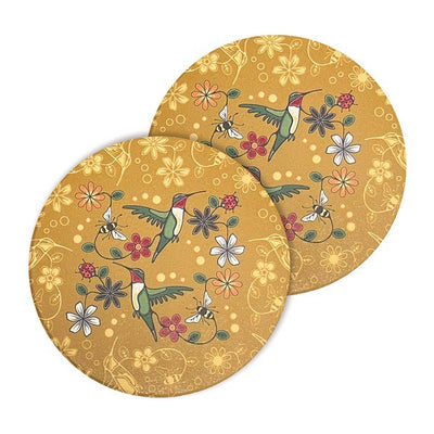 Native Northwest Ceramic Coaster Set Of 2 Yellow Hummingbird