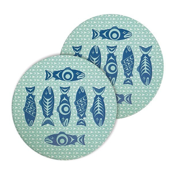 Native Northwest Ceramic Coaster Set Of 2 Salmon In The Wild
