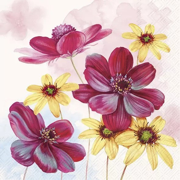 IHR Luncheon Napkin 20 Pack Chocolate Flowers Cream